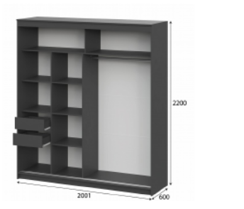 Шкаф-купе ШКП-3 2000 мм графит (СВ) в Новоуральске - novouralsk.mebel-e96.ru