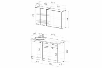 Кухонный гарнитур Асая Медиум 1400 мм (Герда) в Новоуральске - novouralsk.mebel-e96.ru