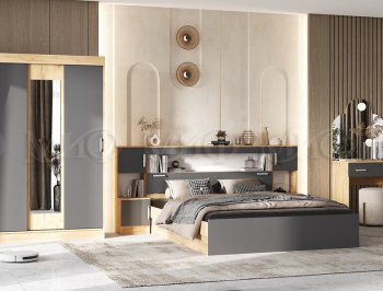 Спальный гарнитур Бася крафт/графит (Миф) в Новоуральске - novouralsk.mebel-e96.ru