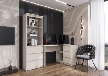 Письменный стол угловой + Стеллаж Челси кашемир (Миф) в Новоуральске - novouralsk.mebel-e96.ru