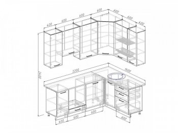 Угловой кухонный гарнитур Дели 2200х1600 мм в Новоуральске - novouralsk.mebel-e96.ru