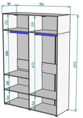 Шкаф 1564 мм Erik H313 + Антресоль HA4 (Графит) в Новоуральске - novouralsk.mebel-e96.ru