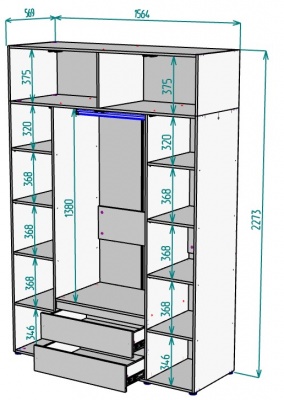 Шкаф 1564 мм Erik H328 + Антресоль HA4 (Графит) в Новоуральске - novouralsk.mebel-e96.ru