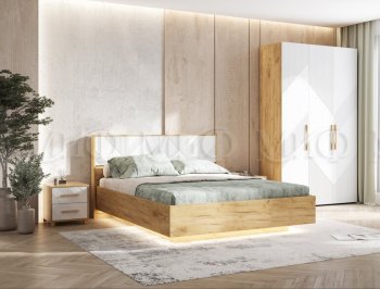 Кровать парящая Ирис крафт/белый с подсветкой (Миф) в Новоуральске - novouralsk.mebel-e96.ru