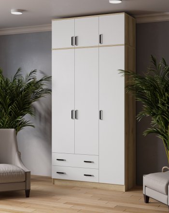 Шкаф Лагуна с антресолью делано/белый (Текс) в Новоуральске - novouralsk.mebel-e96.ru