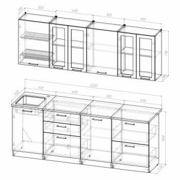 Кухонный гарнитур Лира компакт 2200 мм (Герда) в Новоуральске - novouralsk.mebel-e96.ru