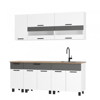 Кухонный гарнитур Монтана 2000 мм белый/графит (БТС) в Новоуральске - novouralsk.mebel-e96.ru