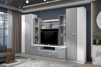 Стенка Николь-2 белый/бетонный камень(Зарон) в Новоуральске - novouralsk.mebel-e96.ru