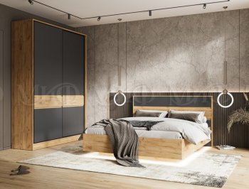 Кровать парящая Роджина с подсветкой, крафт/графит (Миф) в Новоуральске - novouralsk.mebel-e96.ru