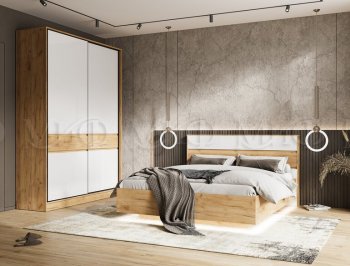 Кровать парящая Роджина с подсветкой, крафт/белый (Миф) в Новоуральске - novouralsk.mebel-e96.ru