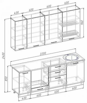 Кухонный гарнитур Руанда 2200 мм (Санвут) в Новоуральске - novouralsk.mebel-e96.ru