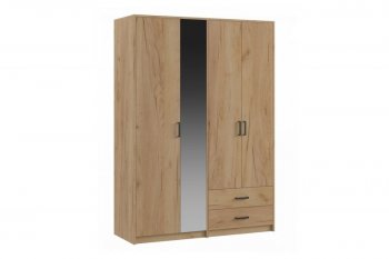 Шкаф 1500 мм  4-х ств. с зеркалом 2 ящ. SVETLANA LOFT, дуб золотой (Генезис) в Новоуральске - novouralsk.mebel-e96.ru