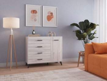 Комод-Тумба (1дв,4ящ) SVETLANA LOFT, сосна белая (Генезис) в Новоуральске - novouralsk.mebel-e96.ru